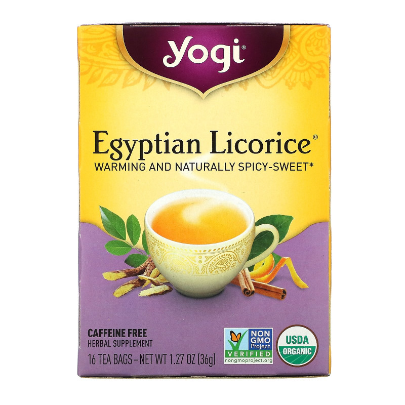 Yogi Tea, Египетская лакрица без кофеина, 16 чайных пакетиков, 1.27 унций (36 г)