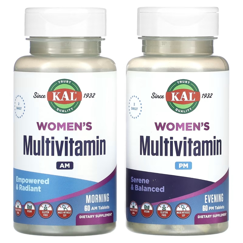 KAL, Women's Multivitamin, Morning & Evening, 2 Pack, 60 Tablets Each