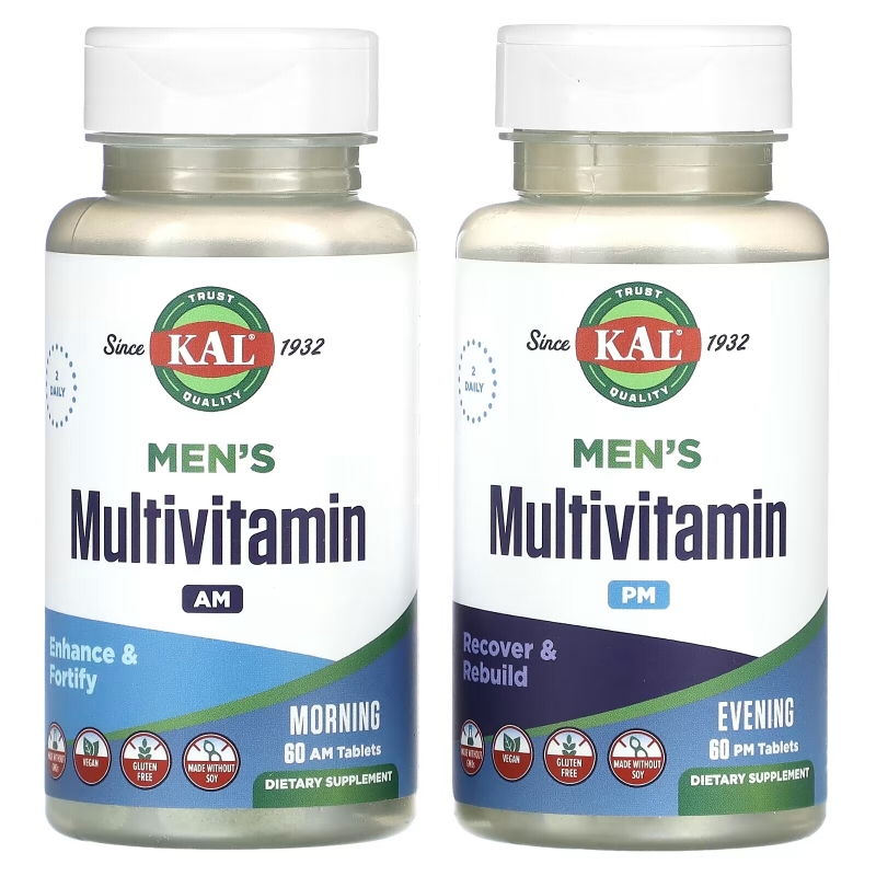 KAL, Men's Multivitamin, Morning & Evening, 2 Pack, 60 Tablets Each