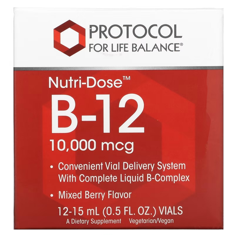 Protocol for Life Balance, Nutri-Dose B-12, Mixed Berry, 10,000 mcg, 12 Vials, 0.5 fl oz (15 ml) Each