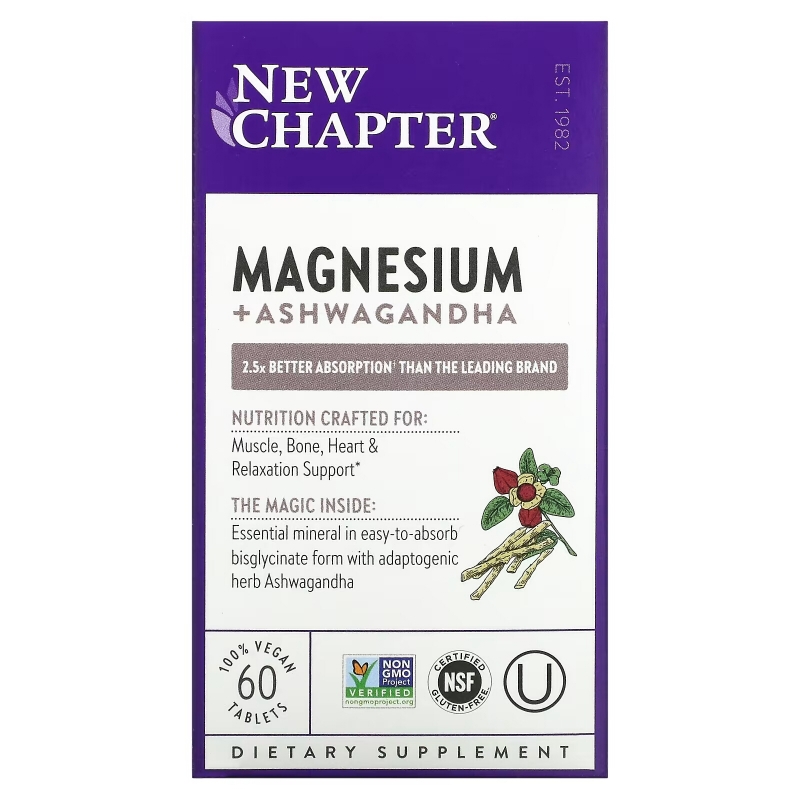 New Chapter, Magnesium + Ashwagandha, 60 Vegan Tablets