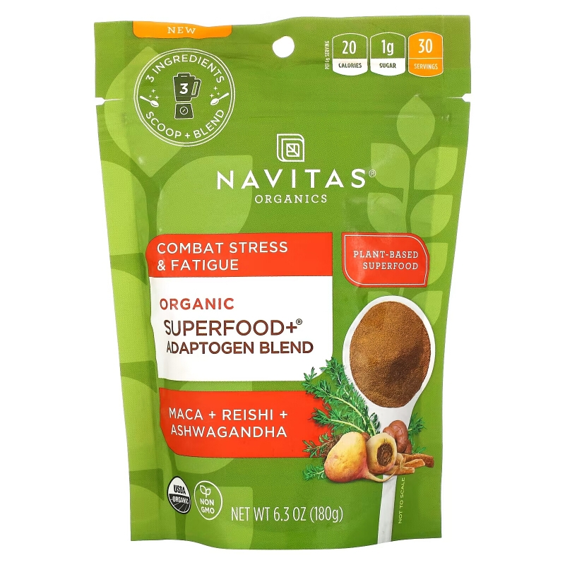 Navitas Organics, Superfood+ Adaptogen Blend, Maca + Reishi + Ashwagandha, 6.3 oz (180 g)