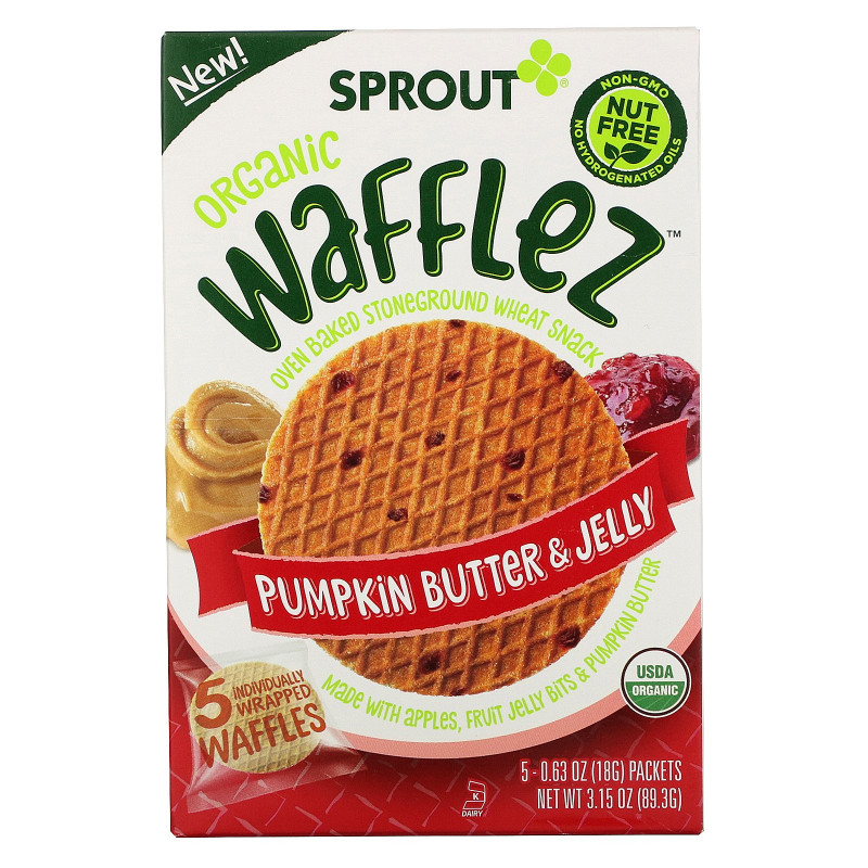 Sprout Organic, Wafflez, Pumpkin Butter & Jelly, 5 Packets, 0.63 oz (18 g)