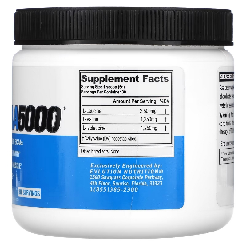 EVLution Nutrition, BCAA5000, Unflavored, 5,000 mg, 5.3 oz (150 g)