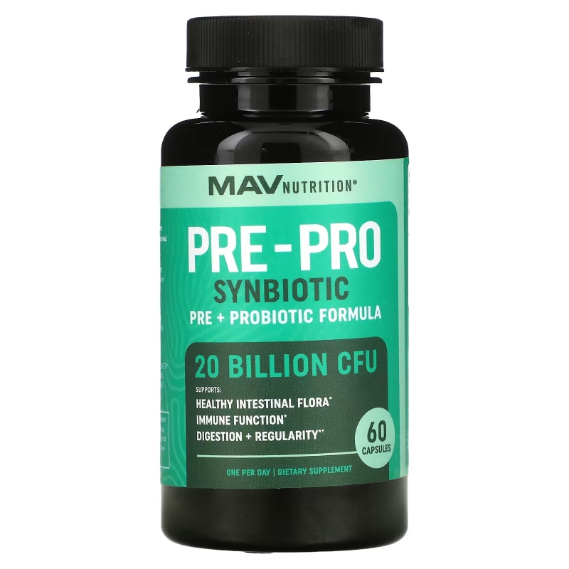 MAV Nutrition, Pre-Pro Synbiotic, Pre + Probiotic Formula, 60 Capsules