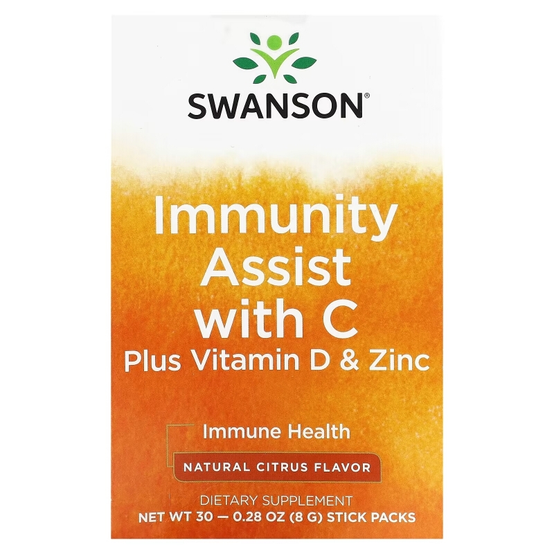 Swanson, Immunity Assist with C plus Vitamin D & Zinc, Natural Citrus, 30 Stick Packs, 0.28 oz (8 g) each