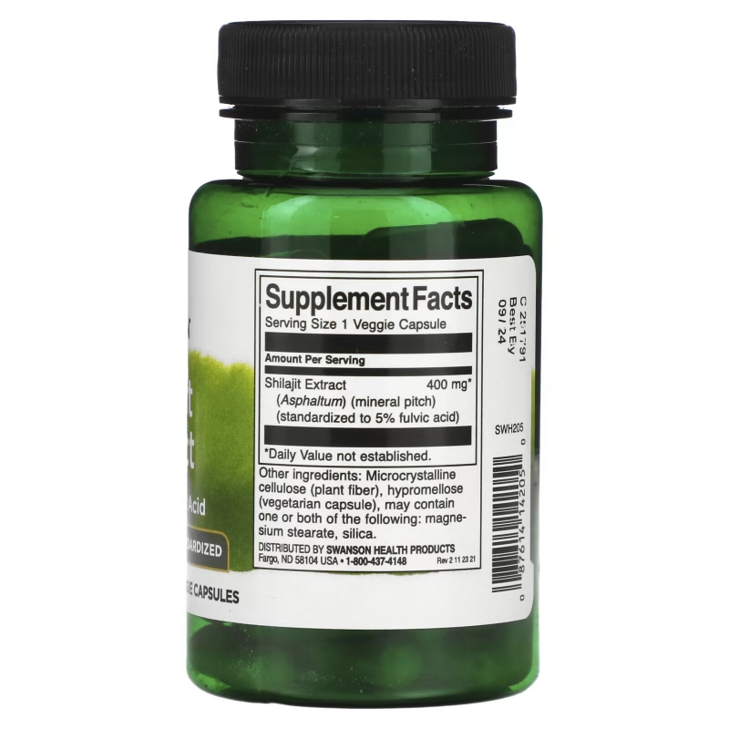 Swanson, Экстракт мумие, стандартизированный, 400 мг, 60 растительных капсул
